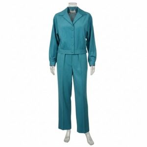 Adolph Schuman Lilli Ann Womens Vintage Blue Ultrasuede Suit Set Size 8-10